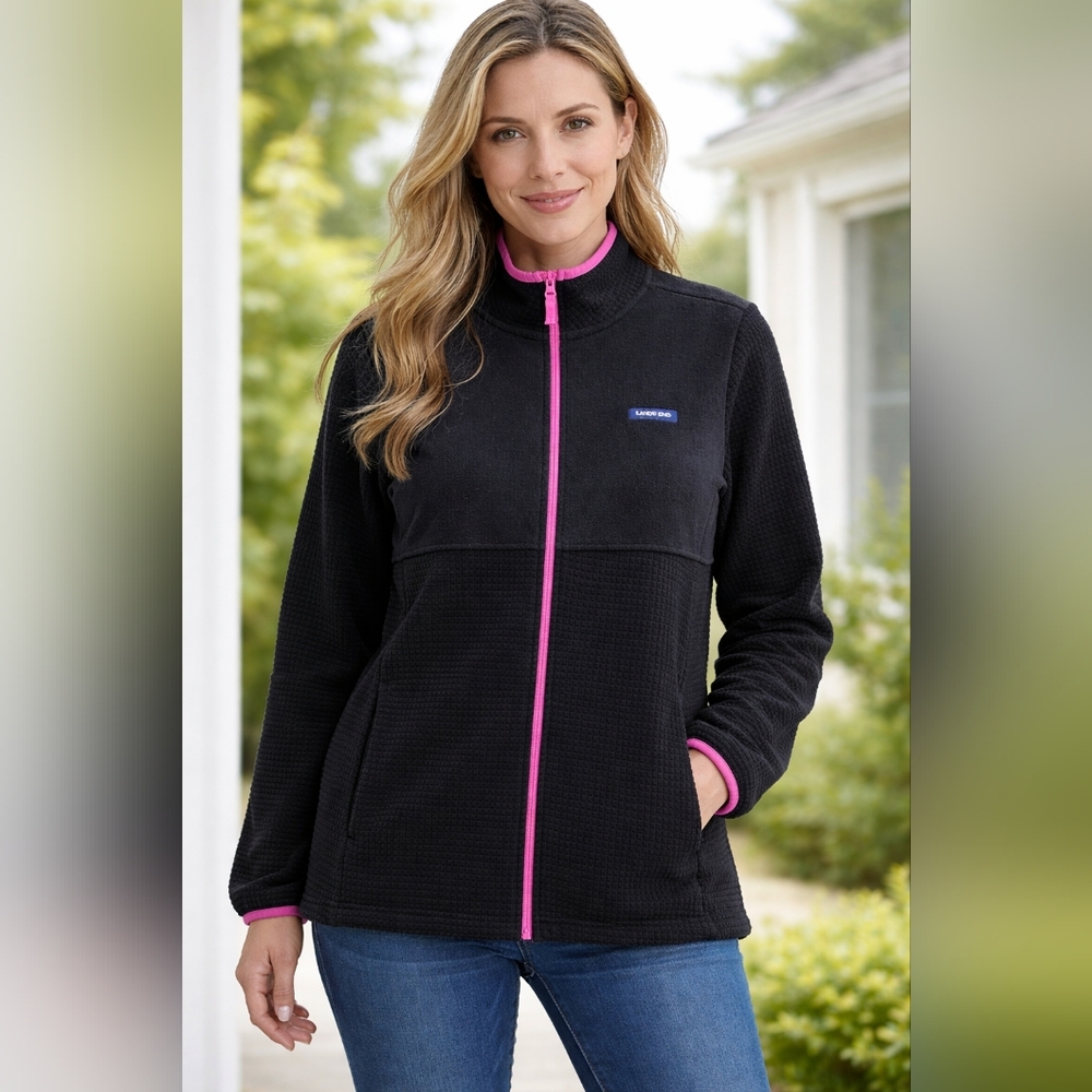 Lands' End Black Jacket with Pink Accents Large 14-16